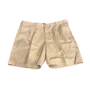 Lands End Mens Khaki Pleated Chino Shorts Tan Cotton Twill Size 42 9 Inch Inseam